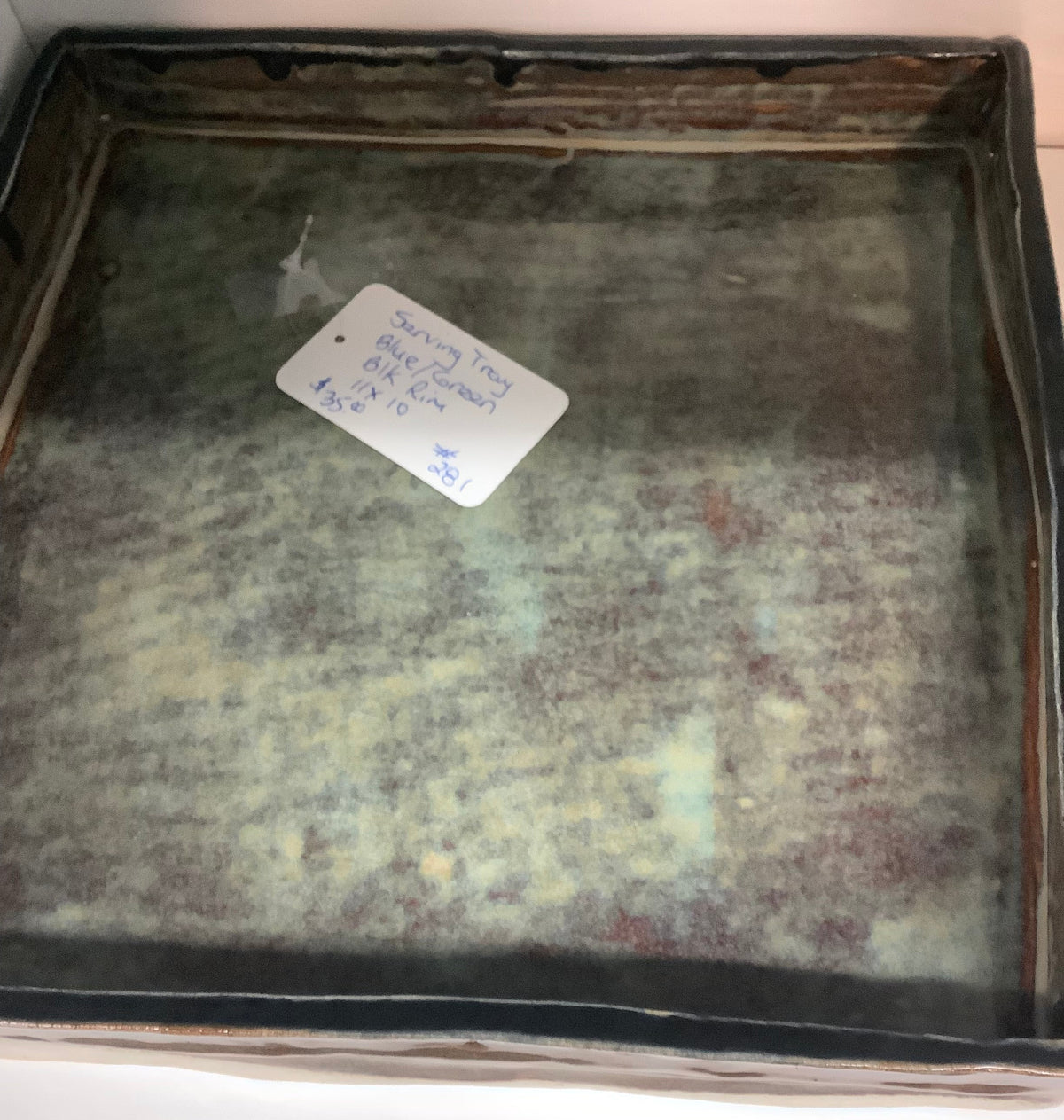 Serving tray blue green with black rim