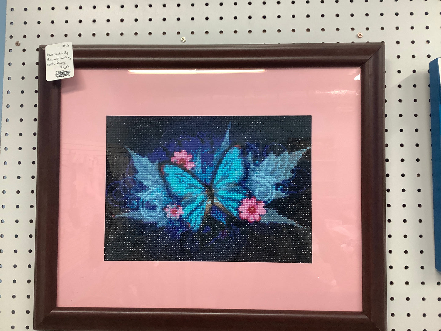 Blue butterfly, diamond painting with frame