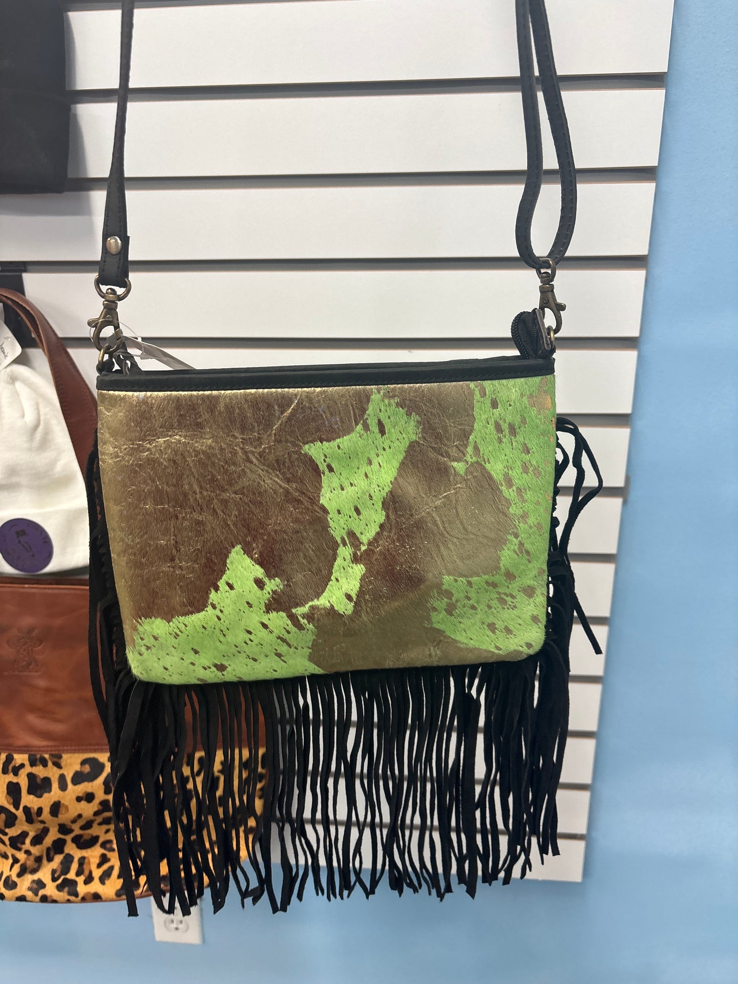 Cowhide/leather crossbody with fringe