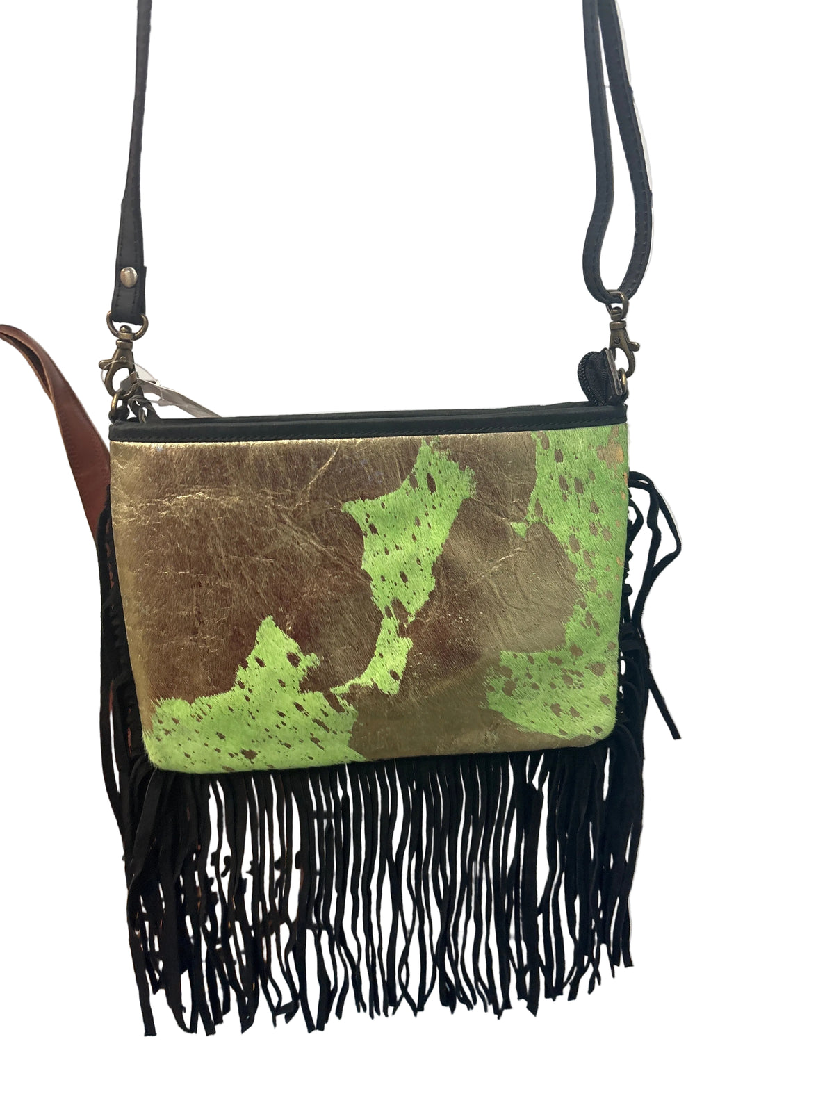 Cowhide/leather crossbody with fringe