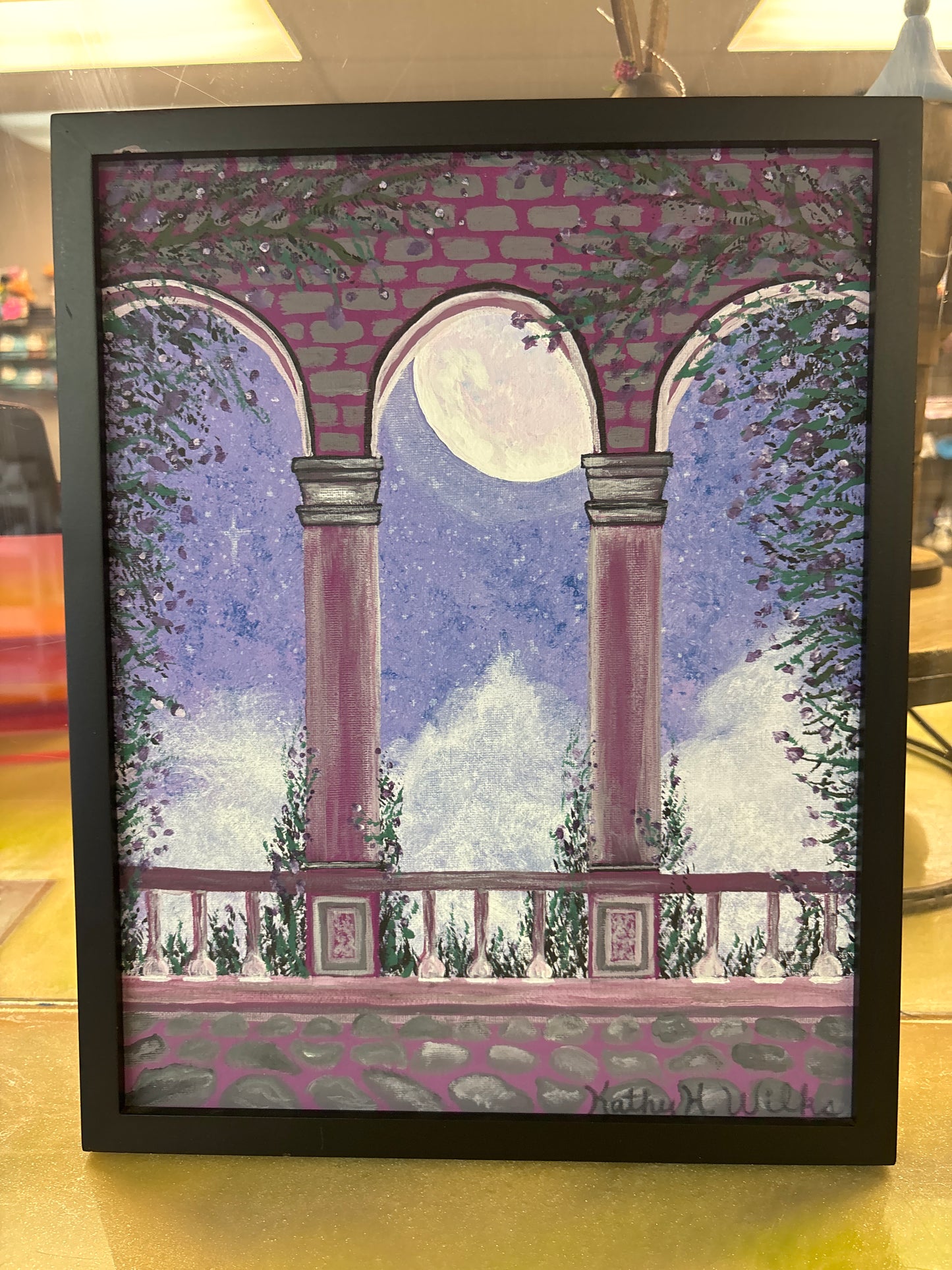 Moonlight balcony, framed canvas board
