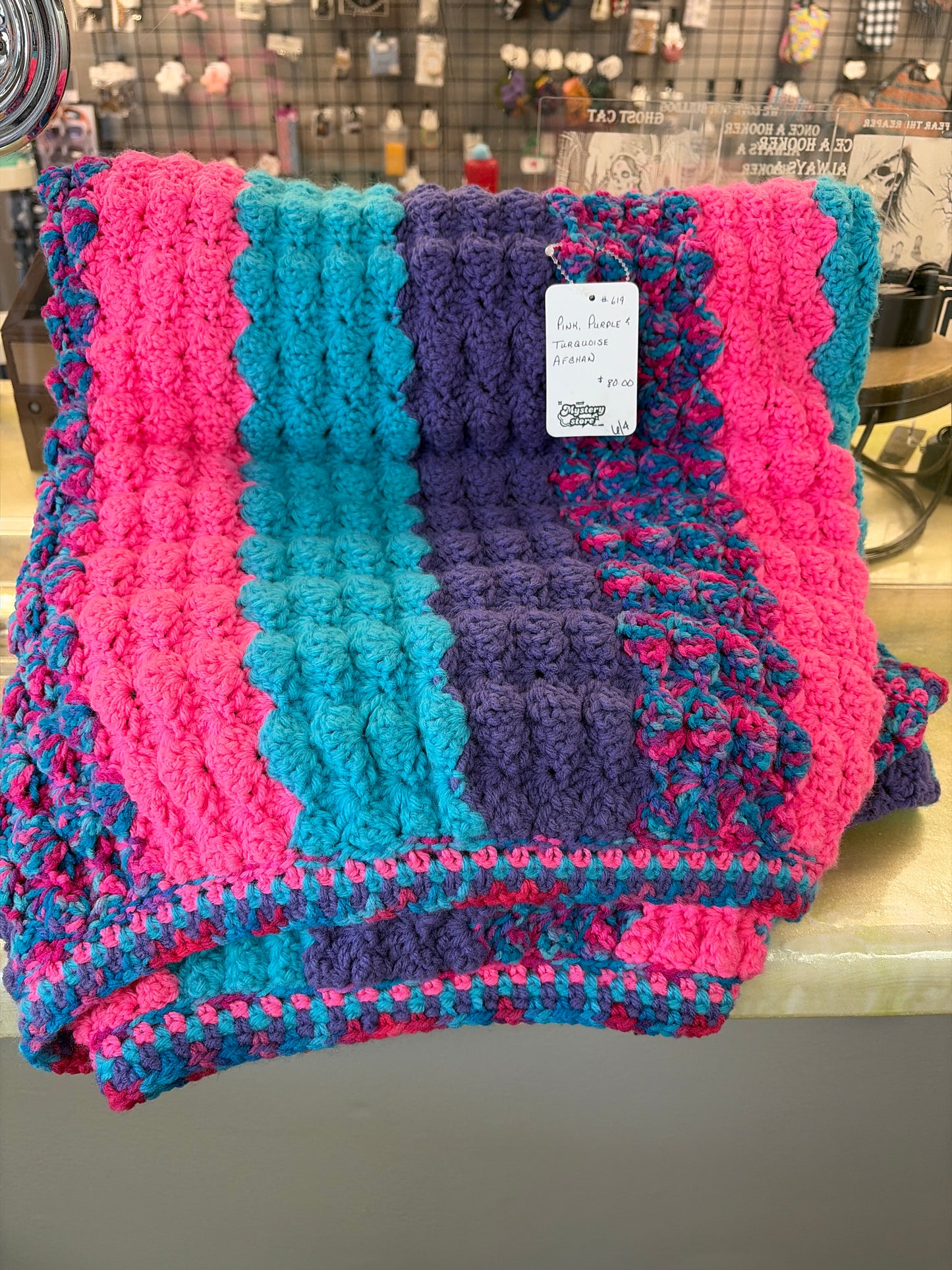 Pink purple and turquoise Afghan 