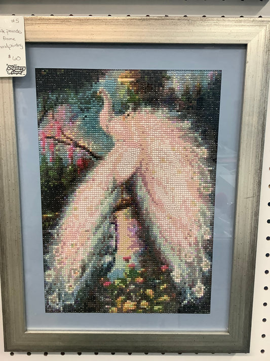 Two white peacocks, diamond painting with frame
