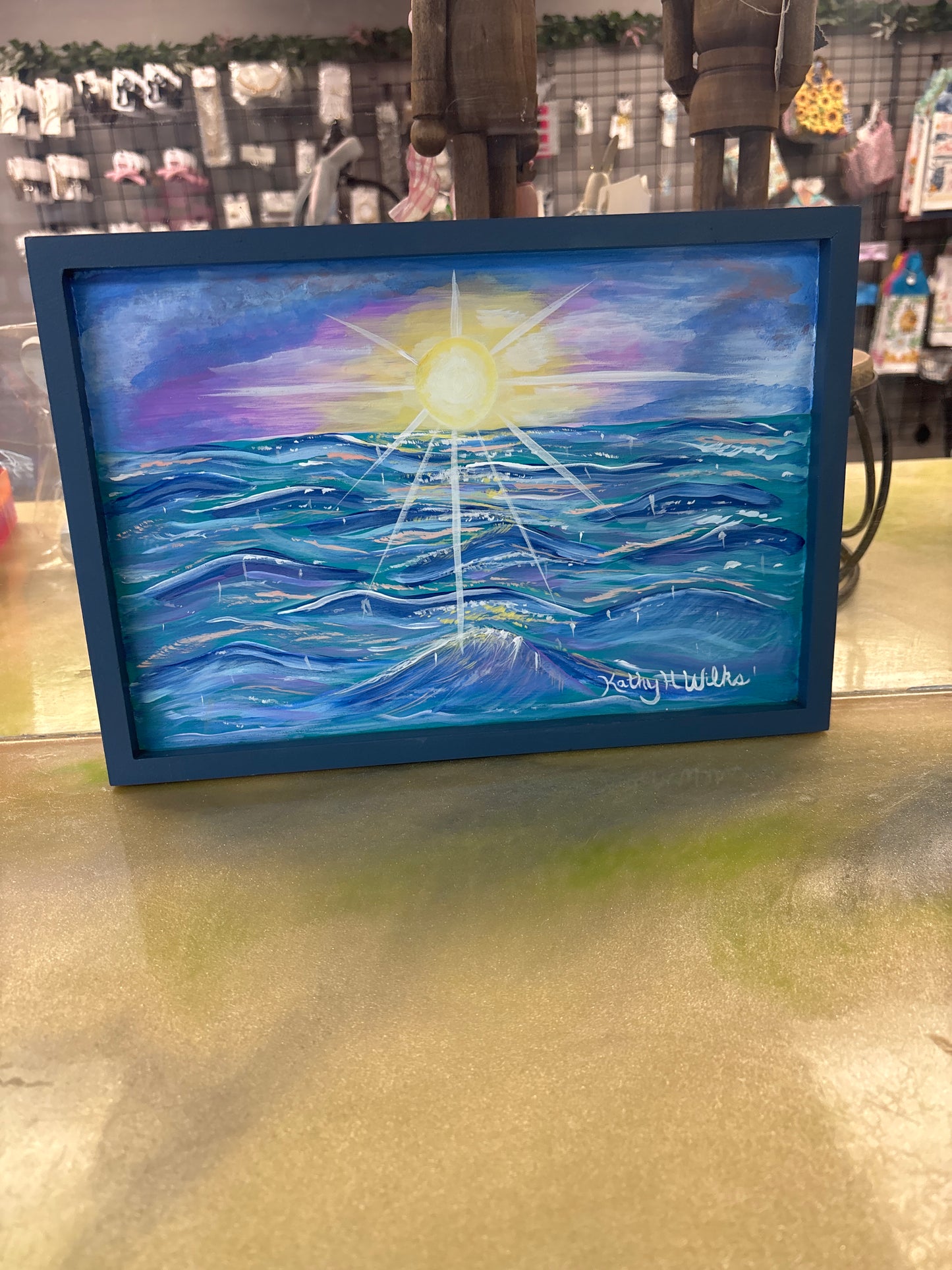 Sun and sea waves framed board 9x13