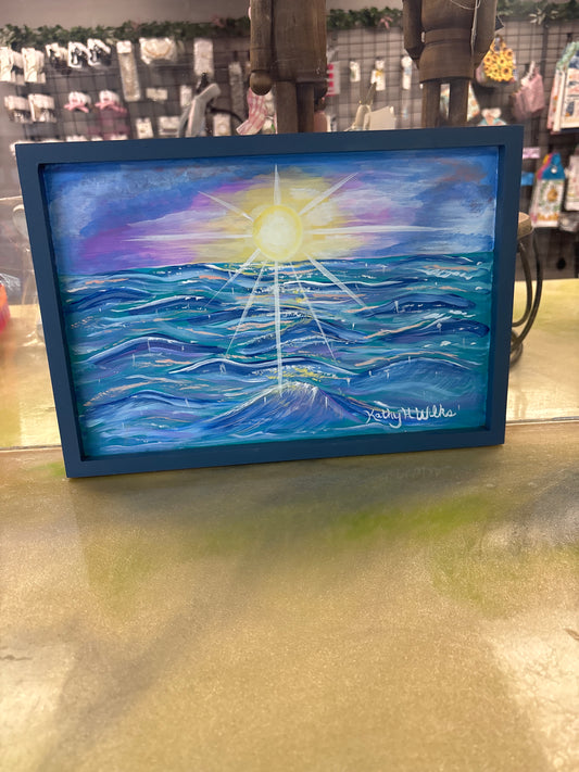 Sun and sea waves framed board 9x13