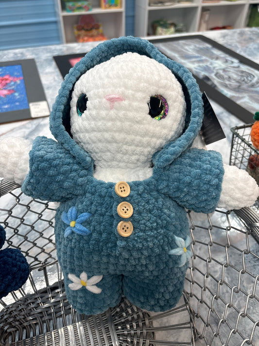 White Bunny with blue onesie