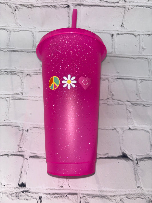 Peace, flower, heart cup