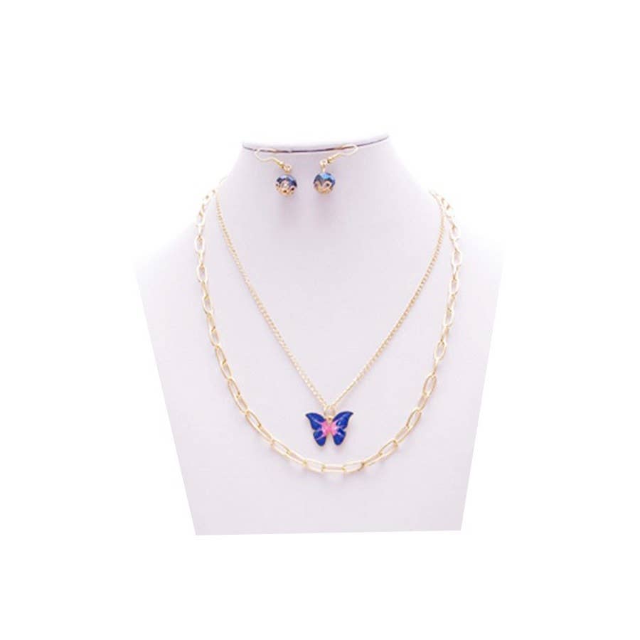 Butterfly Necklace and Earring Set: Mix Colors / ONE SIZE