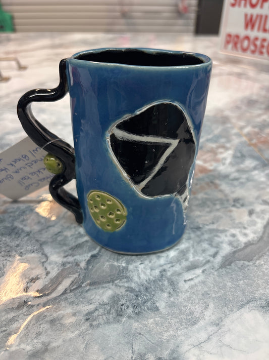 Pickleball coffee cup, medium blue with black handle