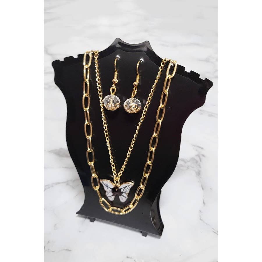 Butterfly Necklace and Earring Set: Mix Colors / ONE SIZE