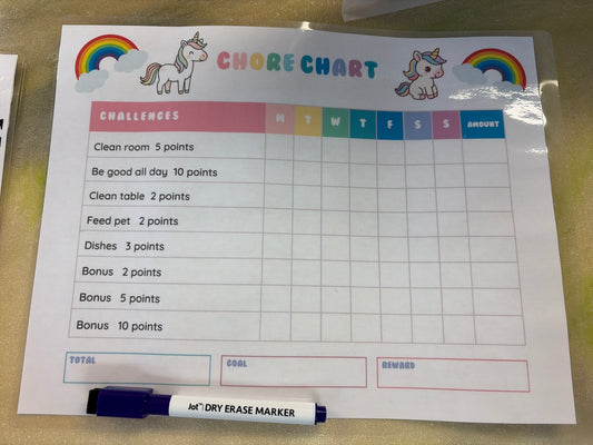 Magnetic chore chart with dry erase marker