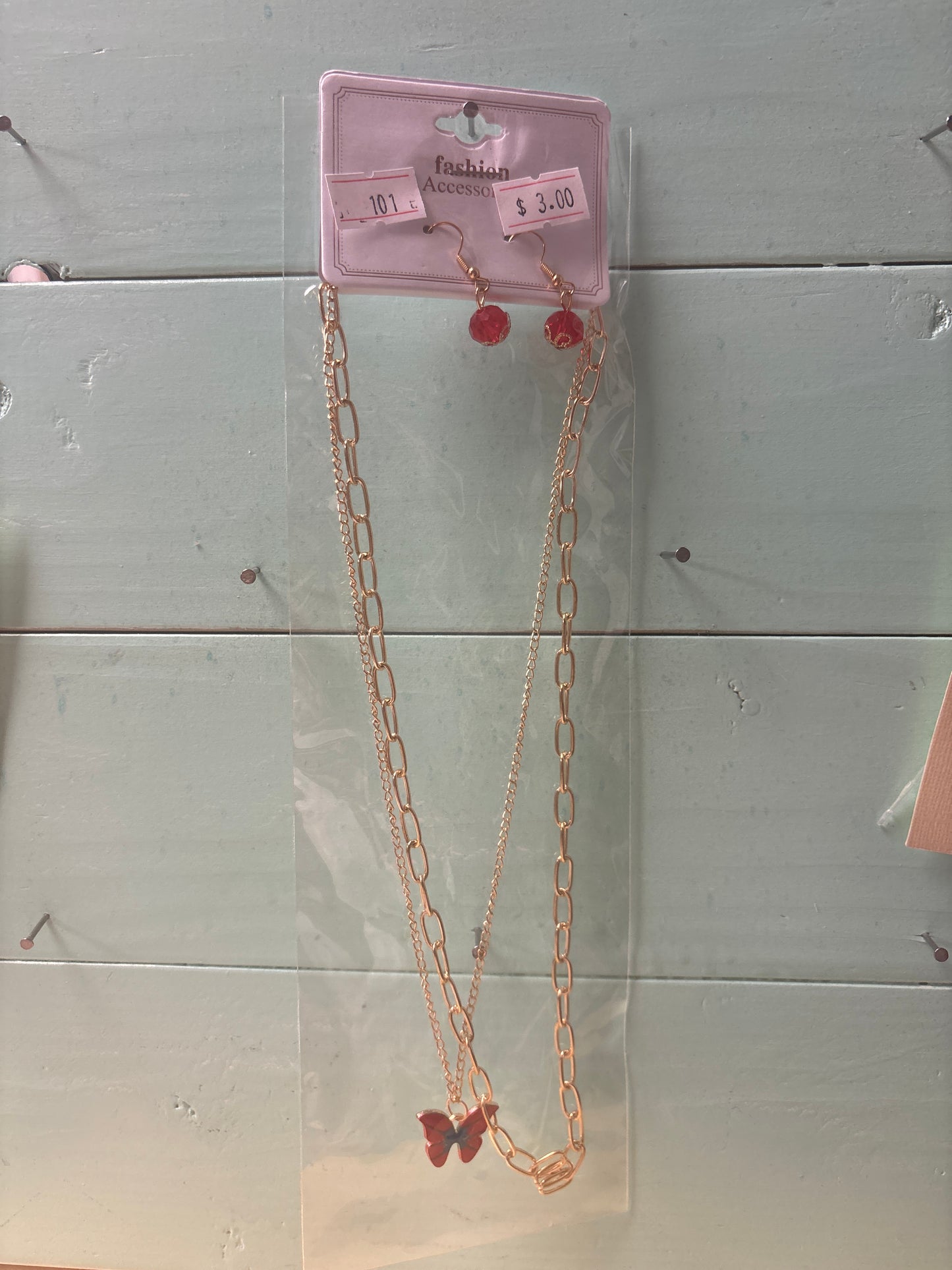 Butterfly Necklace and Earring Set: Mix Colors / ONE SIZE