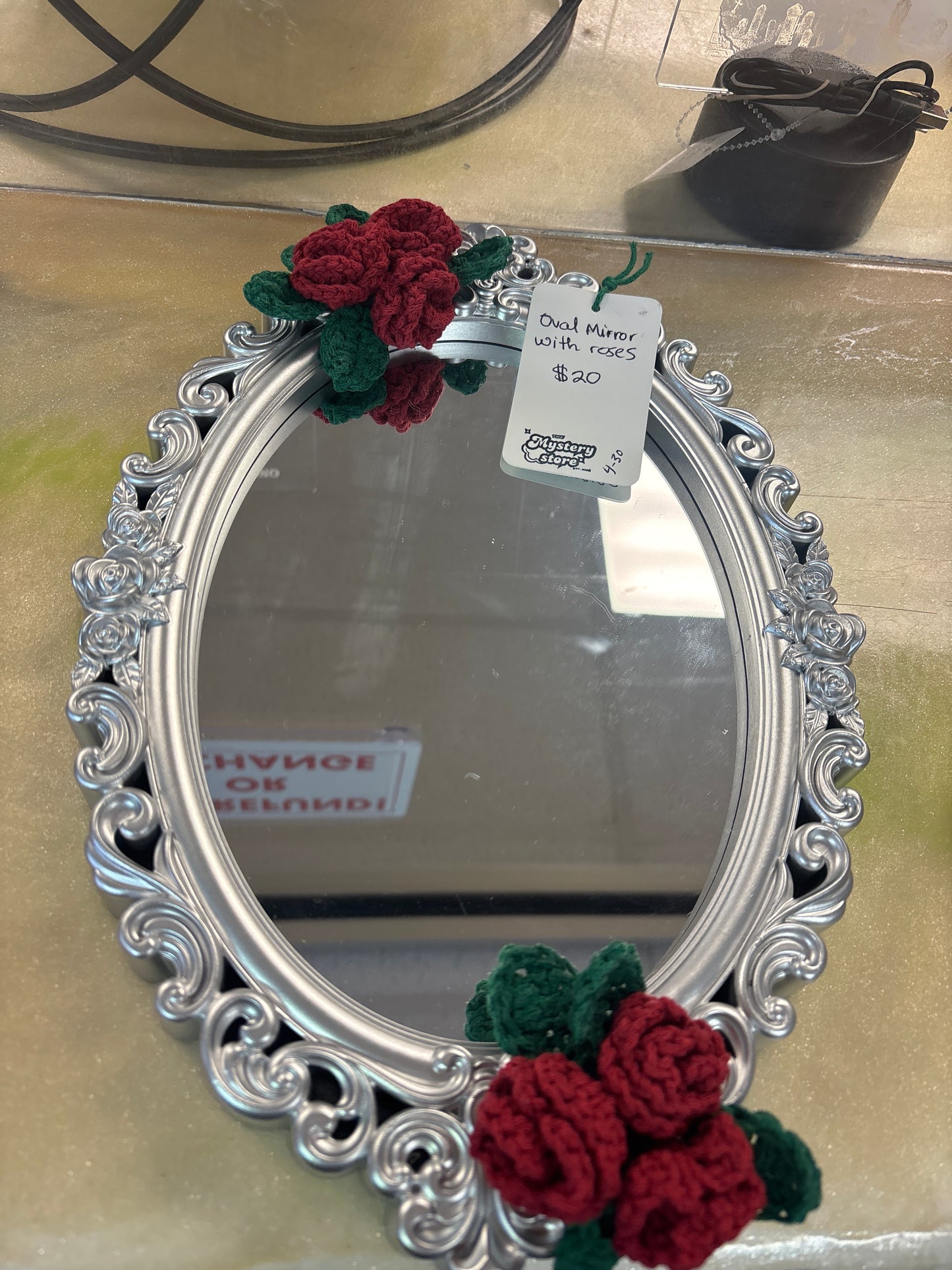 Oval Mirror with crochet roses