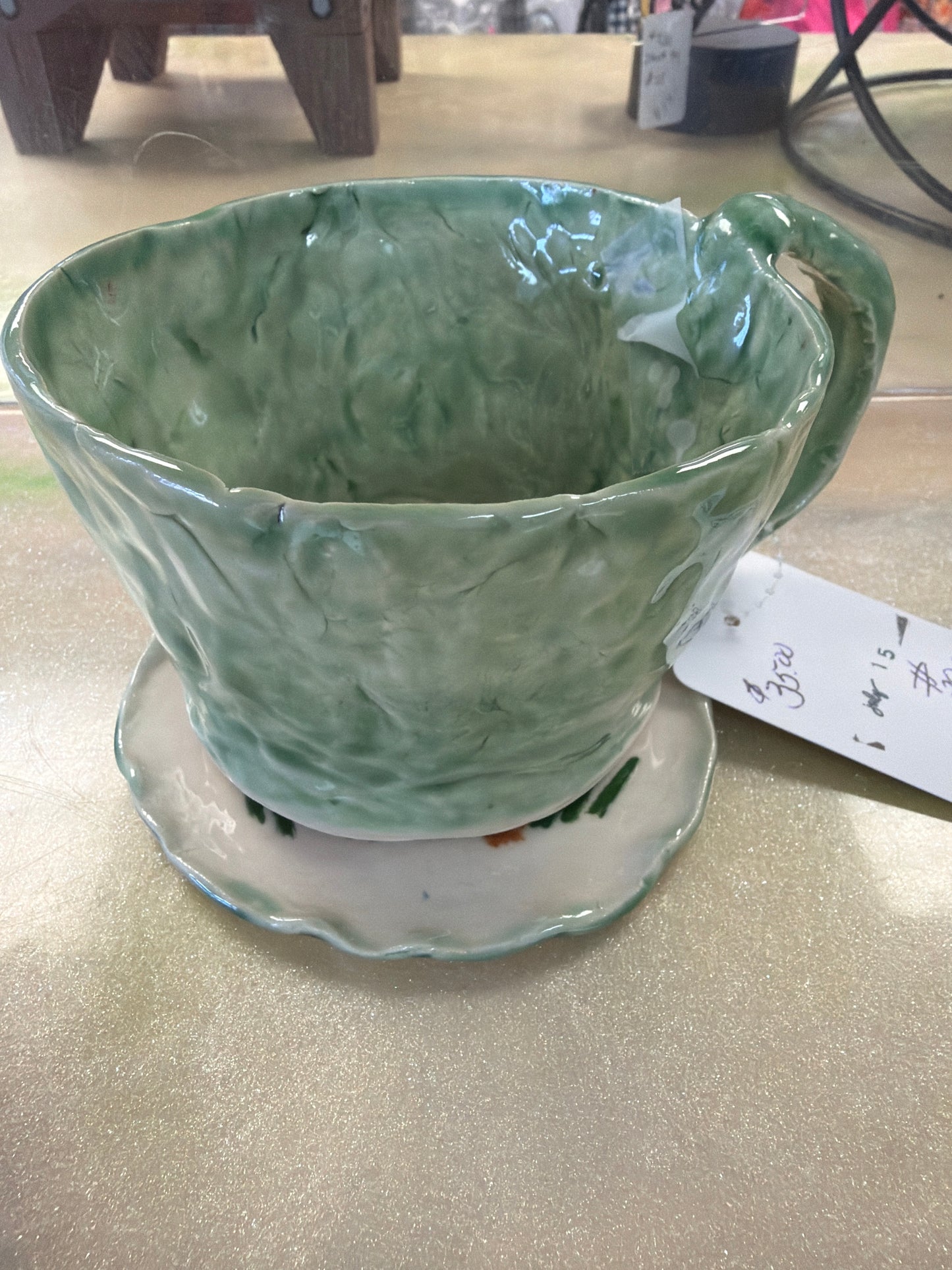 Handmade pottery coffee/tea cup with saucer