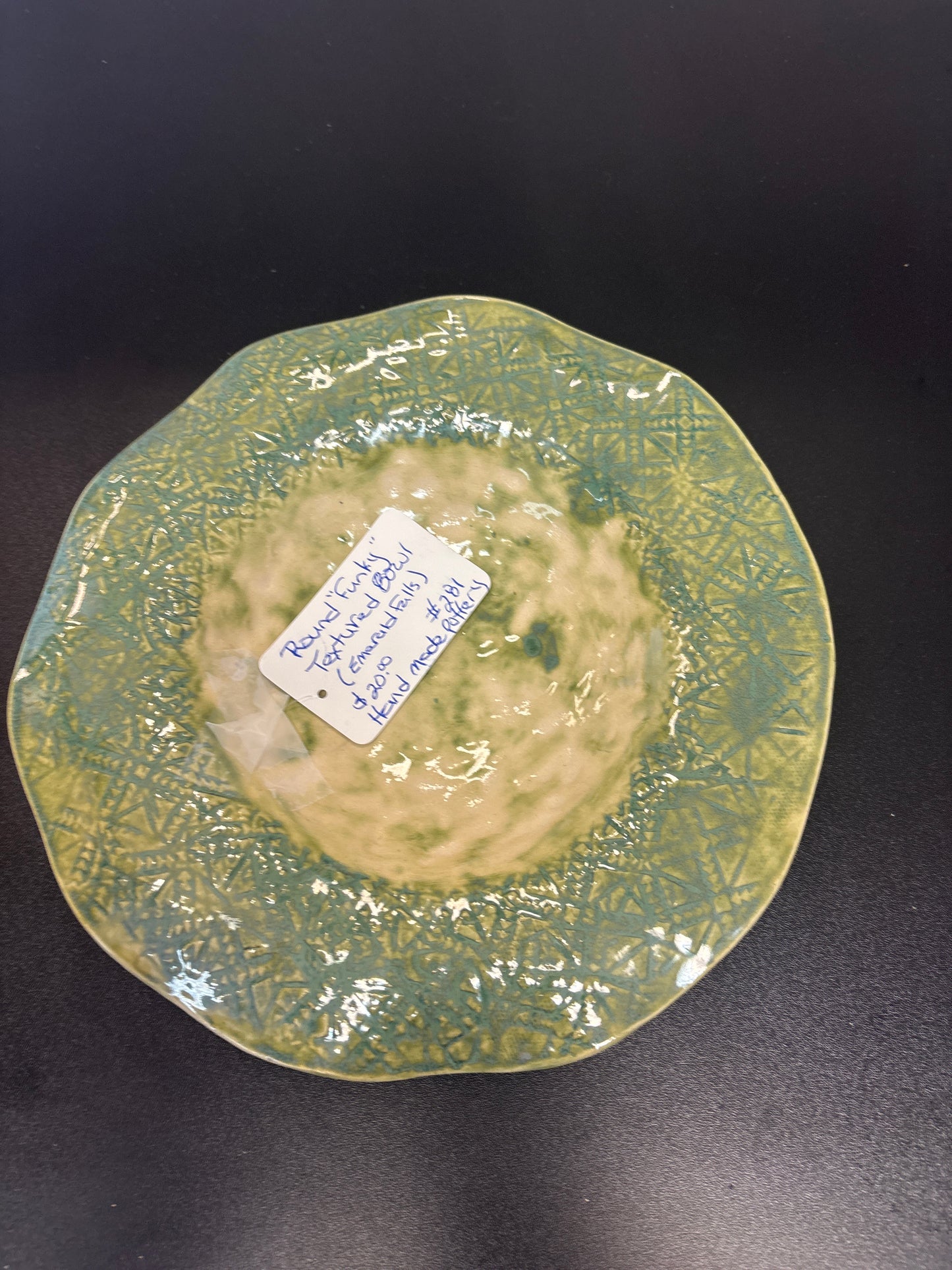 Round funky textured bowl-Emerald Falls ￼