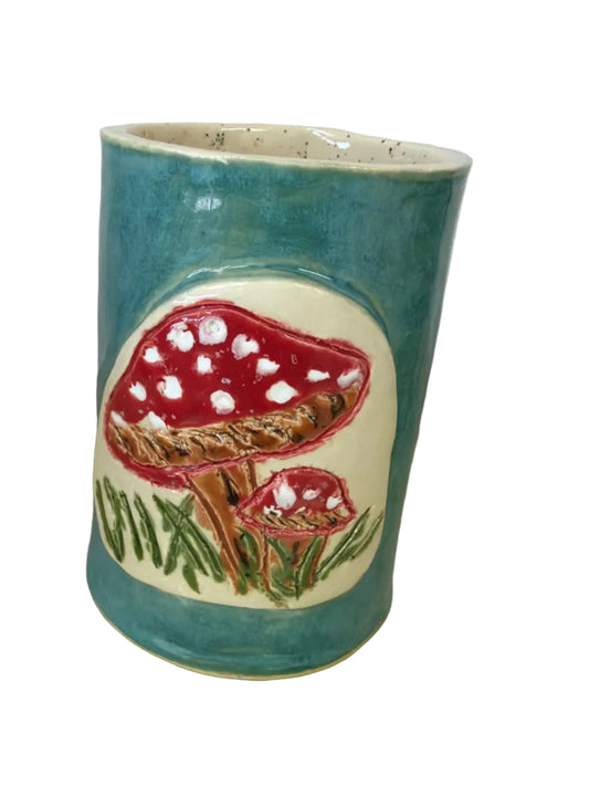 Handmade pottery mushroom coffee mug
