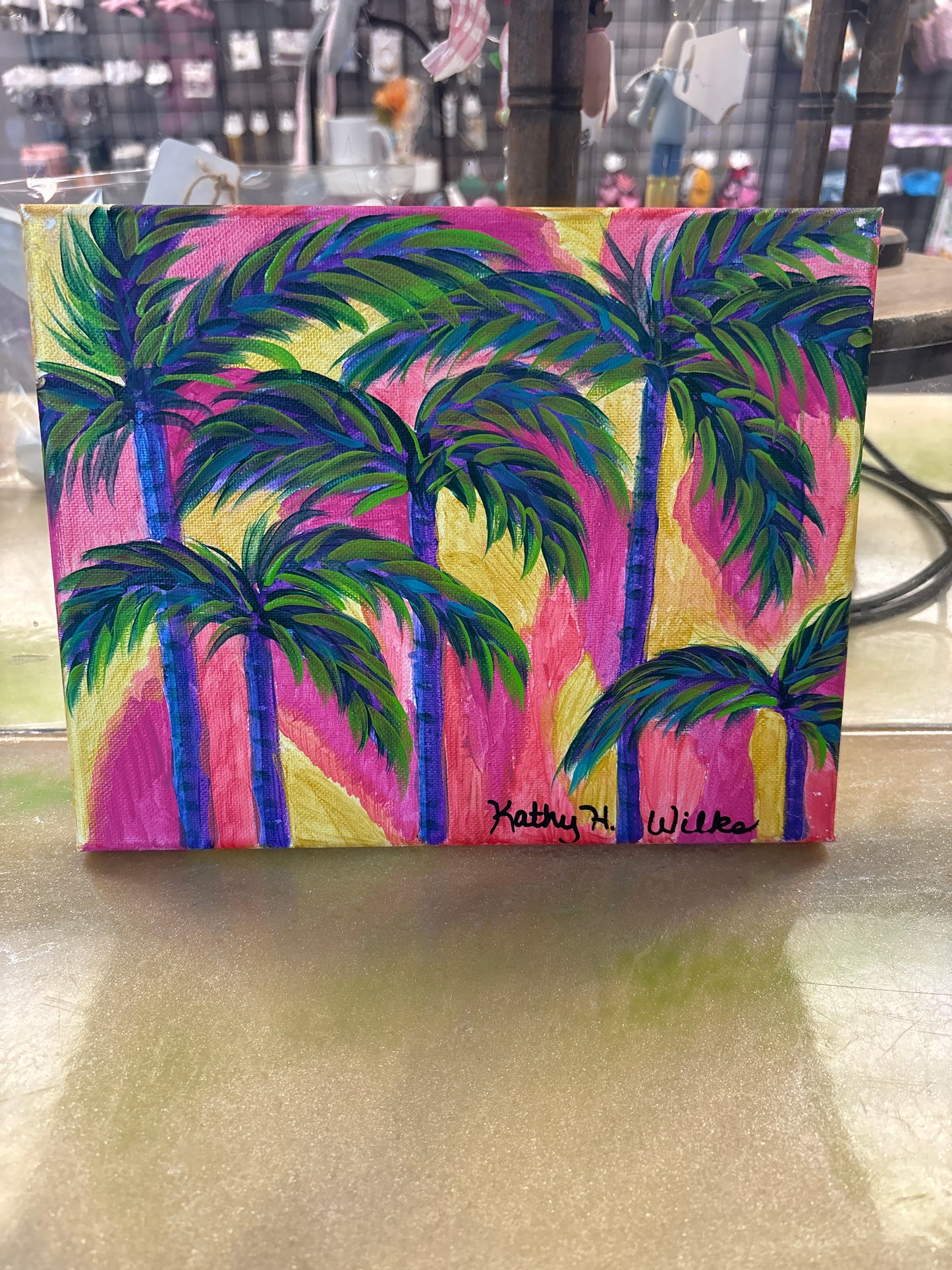 Vibrant, palm trees, canvas 8x10