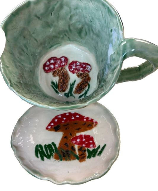 Handmade pottery coffee/tea cup with saucer