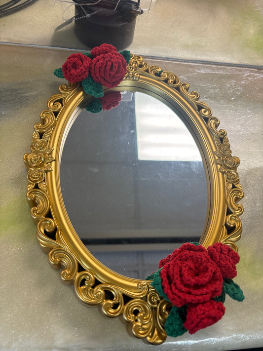 Oval Mirror with crochet roses