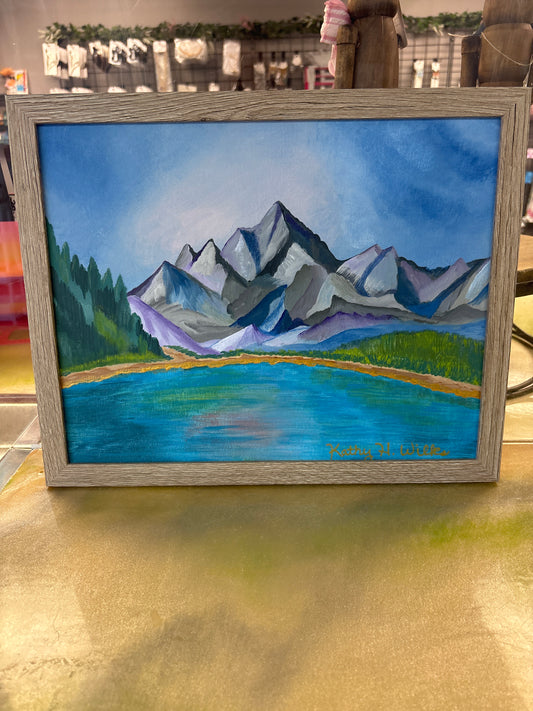 Mountain and Lake framed canvasboard 12x15