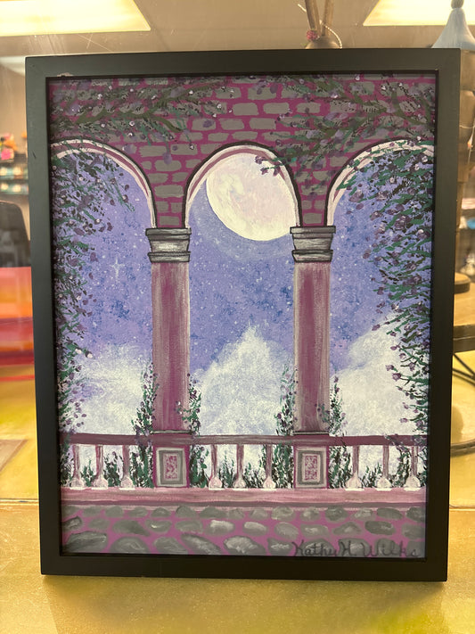 Moonlight balcony, framed canvas board