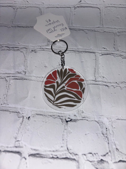 Round green leaf keychain