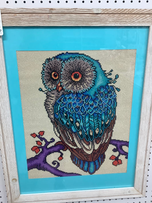 Blue owl, diamond painting, with frame frame