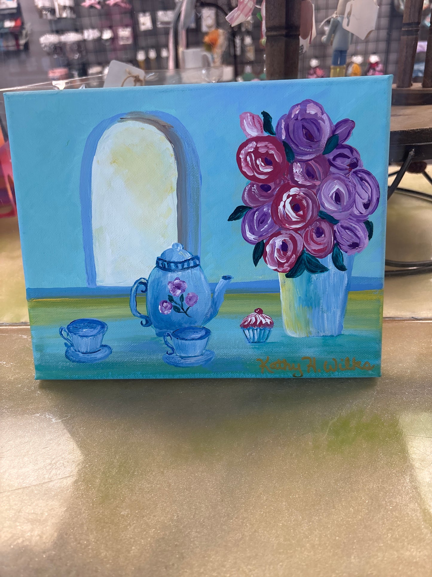 Tea on table canvas 8x10